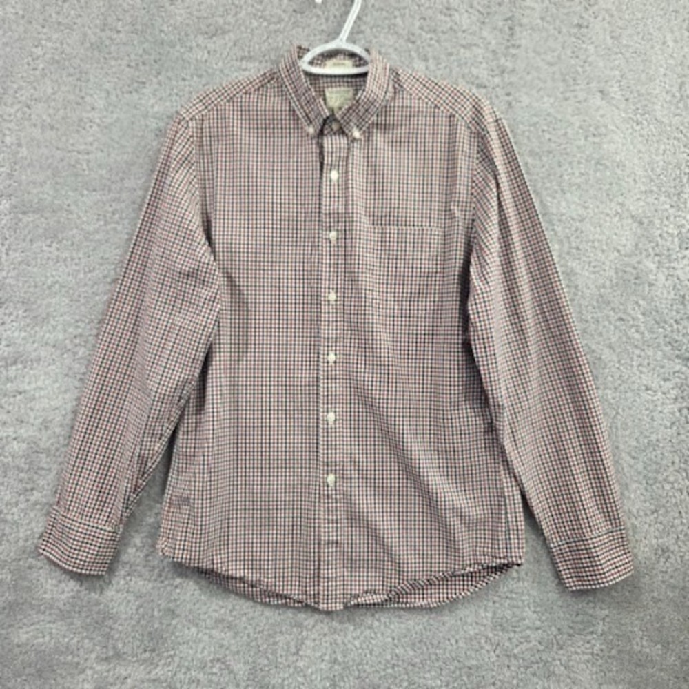 J. Crew Button Up Shirt Mens Medium Red Blue White Gingham Organic Cotton Preppy